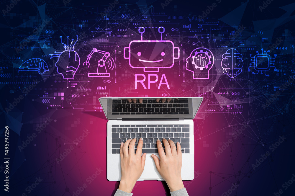 Wall mural robotic process automation rpa theme with person using a laptop computer - Wall murals