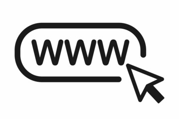 Icon search internet and www. Click link on web web site.Mouse cursor on search of url and website. Symbol mouse cursor and search on internet. Vector