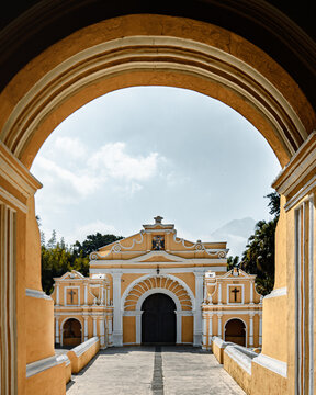 Beautiful view of El Calvario Church in Antigua Guatemala, Central America