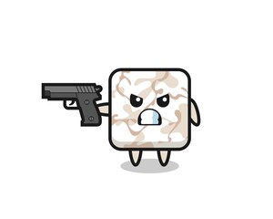 the cute ceramic tile character shoot with a gun