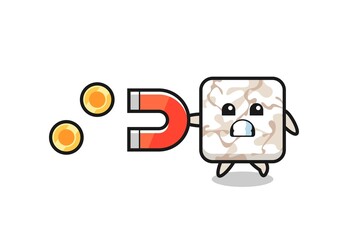 the character of ceramic tile hold a magnet to catch the gold coins