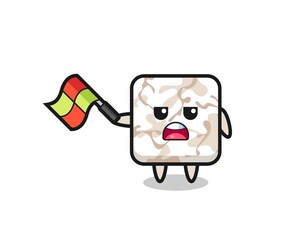 ceramic tile cartoon as the line judge hold the flag up at a 45 degree angle