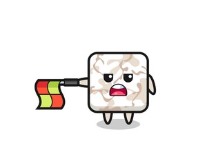 ceramic tile character as line judge hold the flag straight horizontally