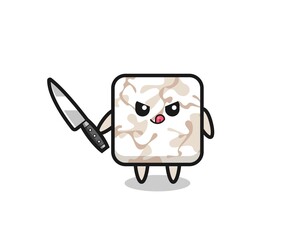 cute ceramic tile mascot as a psychopath holding a knife