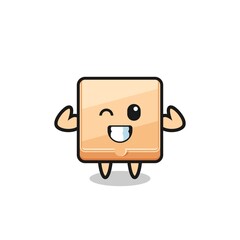 the muscular pizza box character is posing showing his muscles