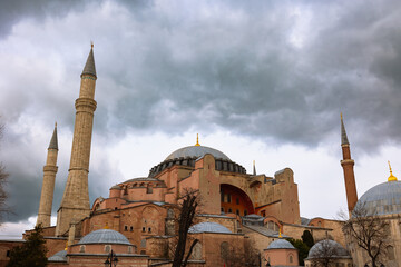 Fototapeta na wymiar Islamic background photo. Ayasofya or Hagia Sophia at cloudy sky.