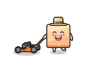 illustration of the pizza box character using lawn mower