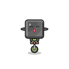 The cute keyboard button character is riding a circus bike
