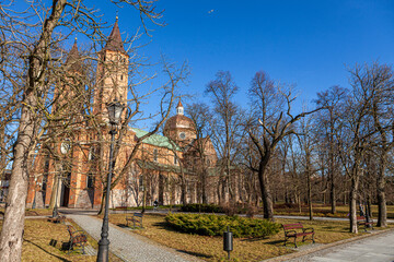 Płock - Plock - View of the Tumskie hill in Plock, Poland in spring. Bazylika Katedralna Wniebowzięcia NMP