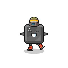 keyboard button cartoon as an ice skating player doing perform