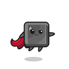 cute keyboard button superhero character is flying