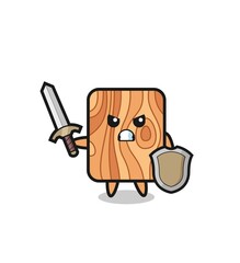 cute plank wood soldier fighting with sword and shield