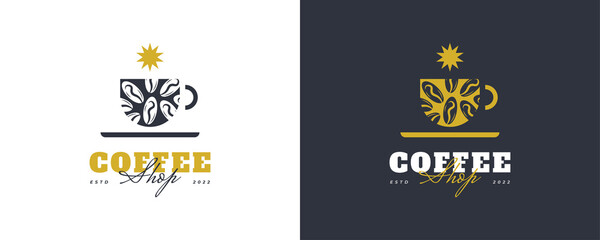 Naklejka premium Vintage and Minimal Coffee Shop Logo. Cafe Logo or Emblem with Retro Style