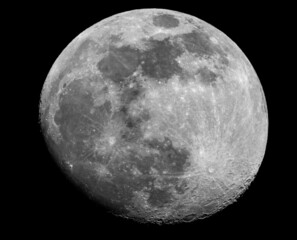 Grayscale shot of a full moon on a black background