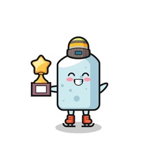 chalk cartoon as an ice skating player hold winner trophy