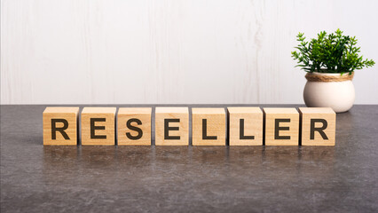 word reseller made with wood building blocks
