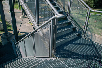 staircase architecture: particular external double flight staircase, for public pedestrian walkway,...