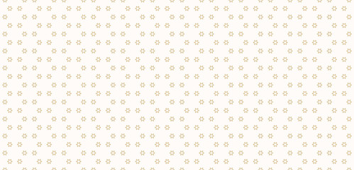 Vector golden minimalist seamless pattern with tiny geometric flowers, snowflakes, star shapes. Simple abstract gold and white background. Luxury minimal texture. Repeat design for wallpapers, decor