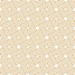 Gold vector floral seamless pattern. Elegant geometric ornamental background, repeat tiles, curved lines. Abstract gold and white ornament texture with flowers, leaves, petals. Stylish luxury design