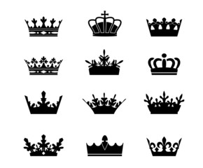 Set vector King Crowns icon on white background. Vector Illustration. Emblem, icon and Royal symbols.