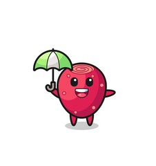 cute prickly pear illustration holding an umbrella
