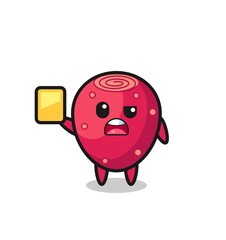 cartoon prickly pear character as a football referee giving a yellow card