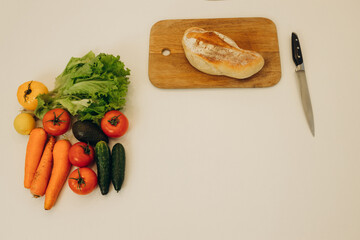 food for cooking on the table. Vegetables. Bread