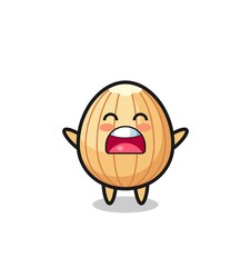 cute almond mascot with a yawn expression