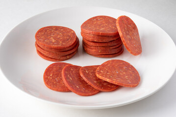 Thick Pepperoni Slices on a Plate