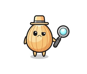 the mascot of cute almond as a detective