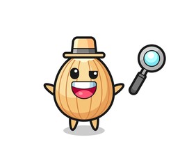 illustration of the almond mascot as a detective who manages to solve a case
