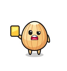 cartoon almond character as a football referee giving a yellow card