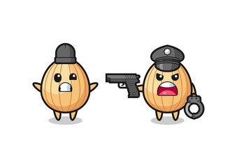 Fototapeta premium illustration of almond robber with hands up pose caught by police