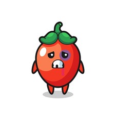 injured chili pepper character with a bruised face