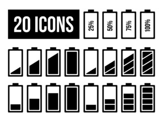 Battery Icons Set Isolated on White Background. Battery Charge Indicator Icons.