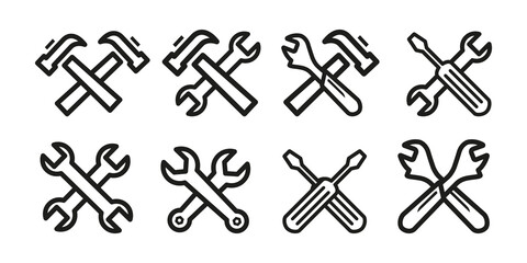 Service Tools Line Icon Black Flat Styled. Repair Icon Vector Illustration