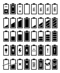 Battery Icons Set. Battery Charging Level Indicator. Flat Style Vector Illustration. Battery Vector