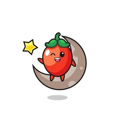 illustration of chili pepper cartoon sitting on the half moon
