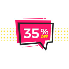 35% off. Discount  35 percent. Red banner with floating balloon for promotions and offers.