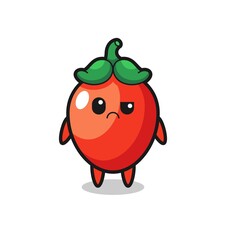 the mascot of the chili pepper with sceptical face