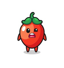 the shocked face of the cute chili pepper mascot