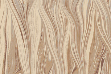 Beautiful paper marbling texture with vertical waves in beige tones