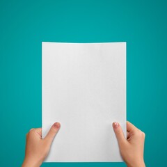 Woman holding white cardboard sign with symbol.