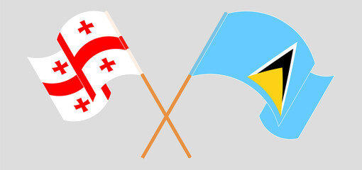Crossed flags of Georgia and Saint Lucia. Official colors. Correct proportion