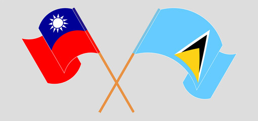 Crossed flags of Taiwan and Saint Lucia. Official colors. Correct proportion