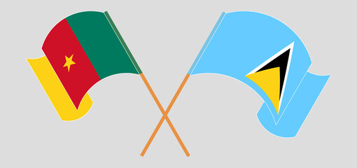 Crossed flags of Cameroon and Saint Lucia. Official colors. Correct proportion