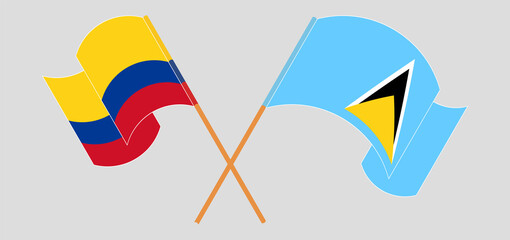 Crossed flags of Colombia and Saint Lucia. Official colors. Correct proportion