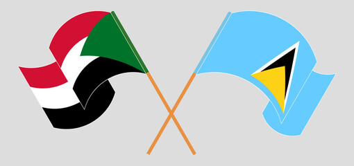 Crossed flags of the Sudan and Saint Lucia. Official colors. Correct proportion