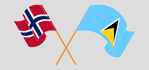 Crossed flags of Norway and Saint Lucia. Official colors. Correct proportion