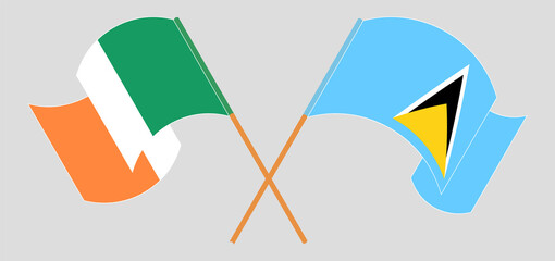 Crossed flags of Ireland and Saint Lucia. Official colors. Correct proportion